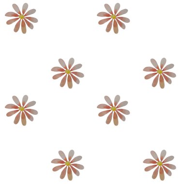 Minimalist suluboya deseninde beyaz arka plana saçılmış şeftali rengi papatyalar var. Kırtasiye, ambalaj ve ev dekorasyonu için basit ve zarif tasarımlar yaratmak için mükemmel.