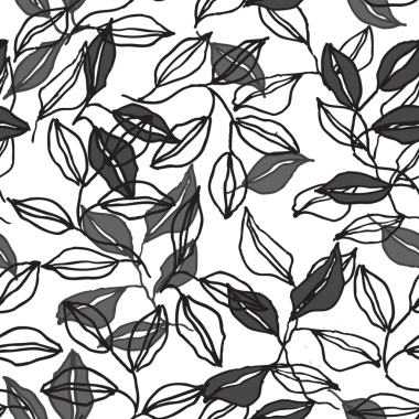 Kusursuz siyah-beyaz çiçek desenli, elle çizilmiş kontür yapraklı. Soyut üst üste binen şekillere sahip minimal tasarım, kumaş baskıları, duvar kağıtları, ambalaj kağıdı ve modern dekoratif projeler için ideal.