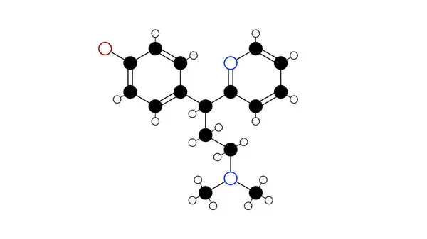Molécula Brompheniramine Fórmula Química Estrutural Modelo Esfera Vara Histamínico Isolado — Fotografia de Stock