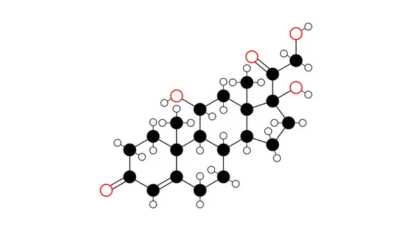 氢化可的松分子 结构化学公式 球棒模型 分离图像皮质醇 — 图库照片