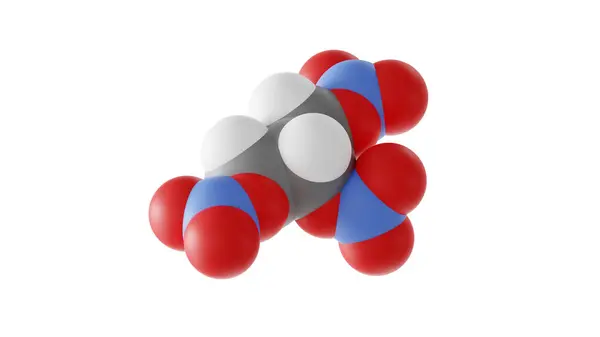 硝化甘油分子 甘油三硝酸盐 分子结构 分离3D范德瓦尔模型 — 图库照片
