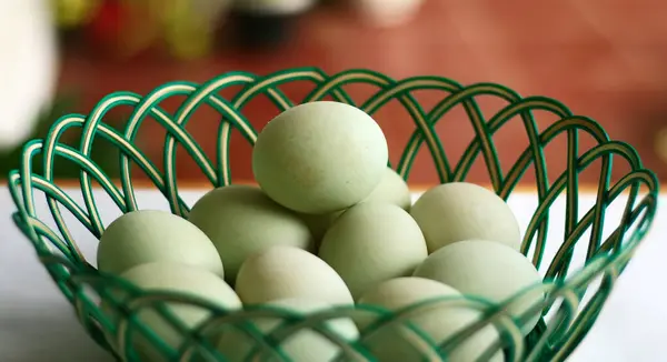 stock image Duck eggs in a basket. Ready to cook.