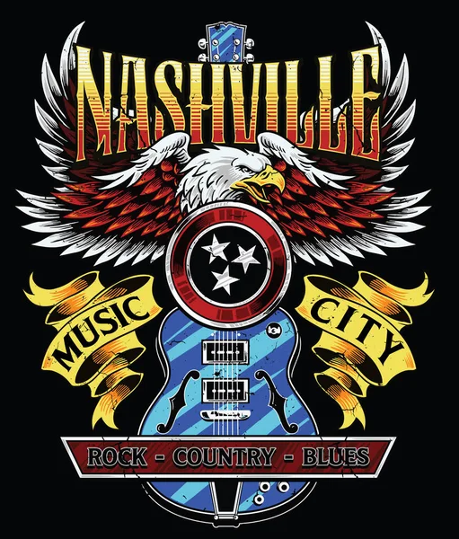 Vintage Retro Nashville Eagle Rock Concert Tee Vector Design — Image vectorielle