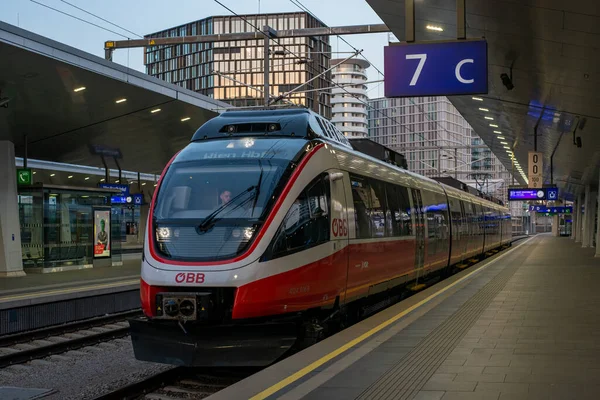 stock image VIENNA, AUSTRIA - Aprile 14, 2022. Train Bombardier Talent #1116 124 riding with passengers in the streets of  Vienna.