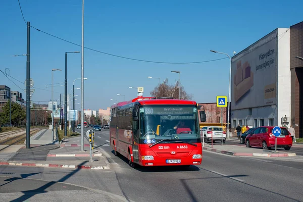 Bratislava Slovakia March 2022 Bus Sor 8650 Riding Passengers Streets — Stock Photo, Image