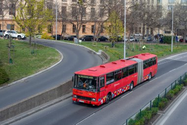 BRATISLAVA, SLOVAKIA - April 02, 2022. Bus Karosa B741 #2653 riding with passengers in the streets of Bratislava.