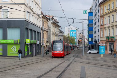 BRATISLAVA, SLOVAKIA - April 23, 2022. Tram Skoda 30T1 #7509 riding with passengers in the streets of Bratislava.