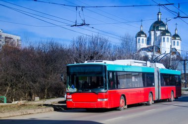 CHERNIVTSI, UKRAINE - January 22, 2020. Trolleybus Hess SwissTrolley 2 #399 (ex. Biel #90) riding with passengers in the streets of Chernivtsi. 