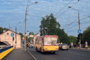 CHERNIVTSI, UKRAINE - August 09, 2020. Trolleybus Skoda 14Tr #299 riding with passengers in the streets of Chernivtsi.