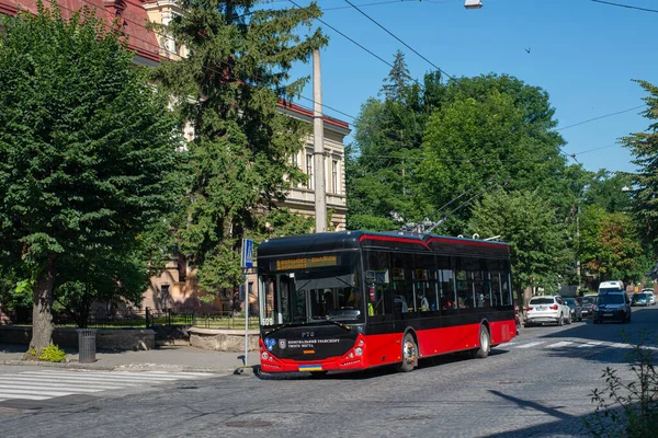 CHERNIVTSI, UKRAINE - July 12, 2023. Trolleybus PTS T12309 (Akia) #509 riding with passengers in the streets of Chernivtsi.