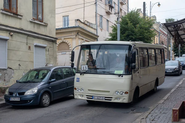 stock image CHERNIVTSI, UKRAINE - September 15, 2023. Bus Bogdan A092 #002 riding with passengers in the streets of Chernivtsi.