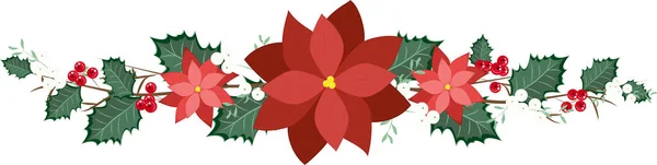 Kerst Bloem Poinsettia Met Rode Bessen Maretak Kerst Frame Voor — Stockvector