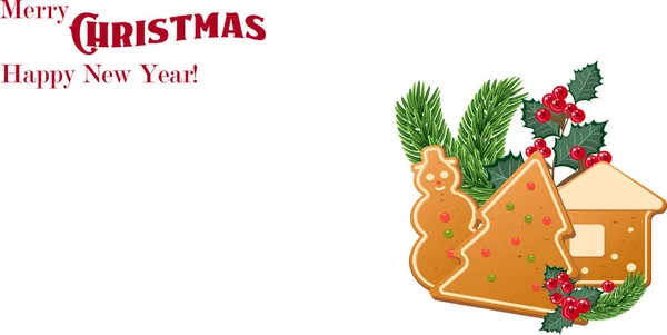 Різдвяне Печиво Декоративним Ялиновим Деревом Голлівудськими Гілками Новорічна Різдвяна Затишна — стоковий вектор