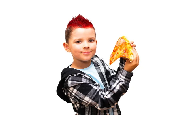 Cute Stylish Child Boy Red Mohawk His Head Holds Big — Stock Photo, Image