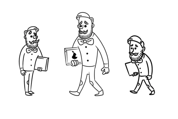 Hombre Dibujos Animados Con Barba Portátil Está Caminando Gerente Recursos —  Fotos de Stock