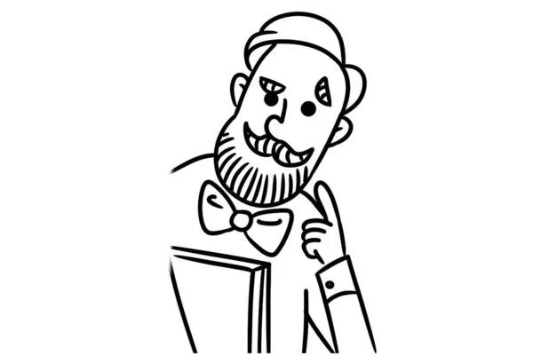 Cartoon Bearded Man Peeking Out Manager Human Resources — Stock Photo, Image