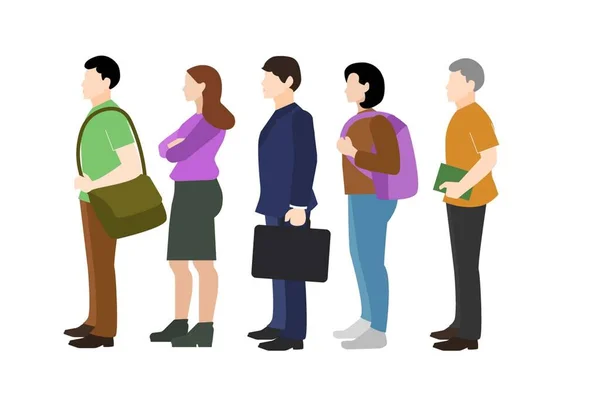 People in line. People in line stand in profile.