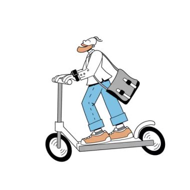 Adam alfa kanallı bir scooter kullanıyor.