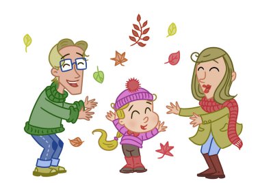 Aile sonbahar yapraklarıyla eğleniyor.