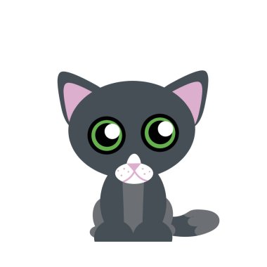 Beyaz arka planda izole edilmiş şirin çizgi film kedisi ikonu. düz dizayn. 