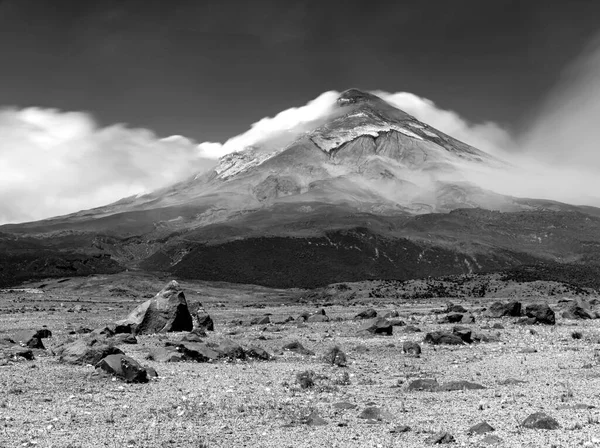 Der Vulkan Cotopaxi Felder Und Wiesen Felsen Und Bewegliches Stroh — Stockfoto