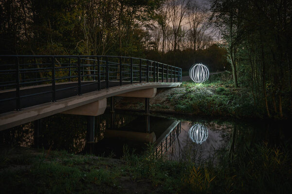 Light Painting Bridge Circle Light Painting Stock Image