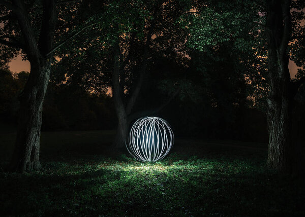 Light painting in the forest - Circle light painting — Stock Image Light Painting Forest Circle Light Painting Royalty Free Stock Images