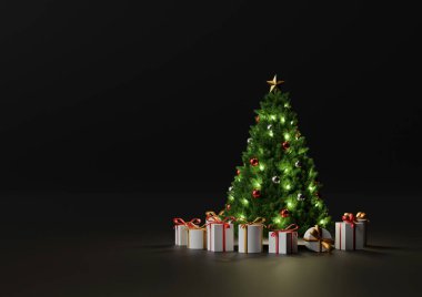 Negatif boşluklu Noel seti, 3d illüstrasyon