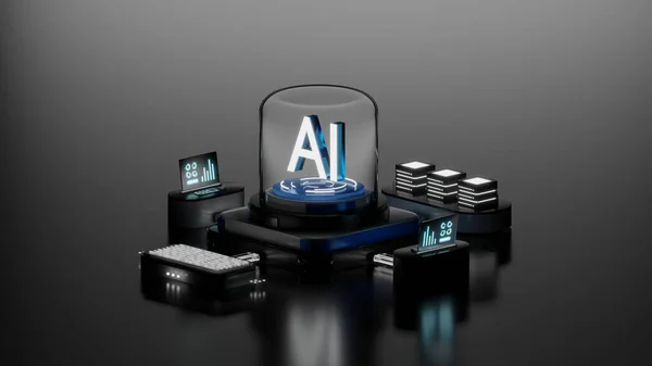 Artificial intelligence server with digital system, 3d illustration