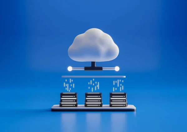 带有服务器的云存储 3D说明 — 图库照片#