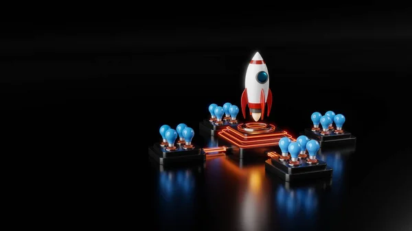 Lanzamiento Cohetes Por Idea Creativa Misión Luna Ilustración — Foto de Stock
