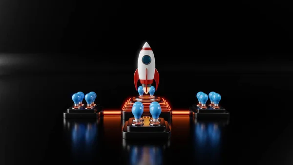 Rocket Εκτόξευσης Από Δημιουργική Ιδέα Αποστολή Στο Φεγγάρι Εικονογράφηση — Φωτογραφία Αρχείου