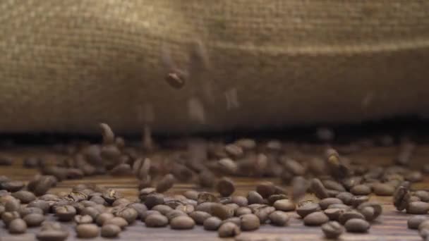 Κόκκους Καφέ Που Πέφτουν Αργή Κίνηση Shot — Αρχείο Βίντεο
