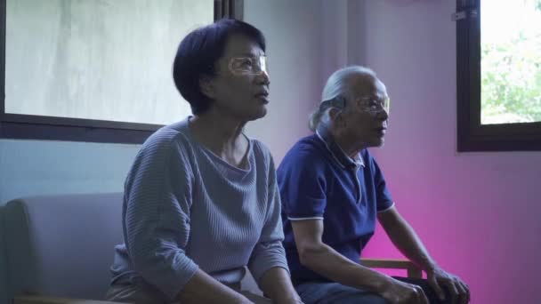 Yaşlı Adam Kadın Neşeliyken Takımları Maçı Kazandı Yavaş Çekim — Stok video
