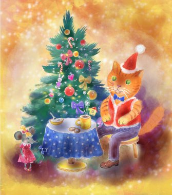 kedi ve Noel ağacı 