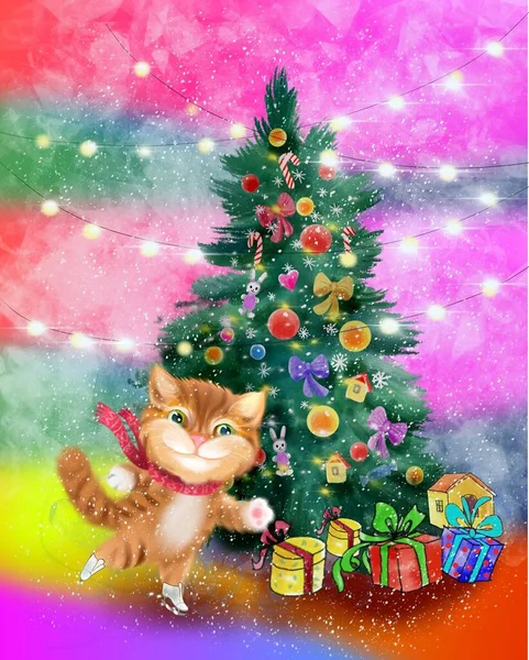Kedi Noel Ağacı — Stok fotoğraf