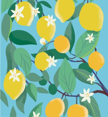   mavi gökyüzü arka planında limon deseni