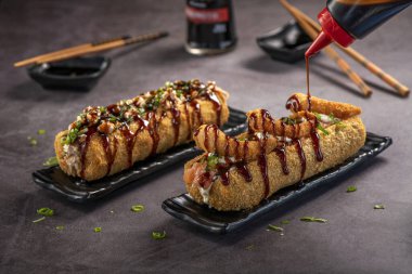 Fried Sushi Roll Brazilian style. Sushi dog.