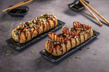 Fried Sushi Roll Brazilian style. Sushi dog.