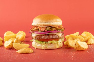 Renkli arka planda gurme çizburger