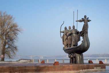 Popular monument to the Founders of Kiev on Dnieper river embankment, Kiev, Ukraine clipart