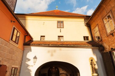 Medieval Stone Gate (Kamenita vrata in Croatian), the famous landmark and holy Catholic shrine in the historic Upper Town district of Zagreb, Croatia clipart