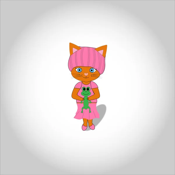 Cute Cartoon Lady Kot Różowej Sukience — Zdjęcie stockowe