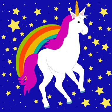 Unicorn With A Rainbow In The Background Illustration 