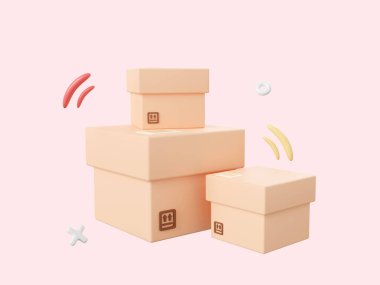 Parcel box, 3d cartoon icon isolated on pink background, 3d illustration. clipart