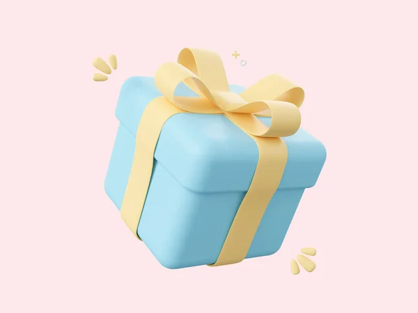 3d cartoon icon gift box isolated on pink background, 3d illustration.