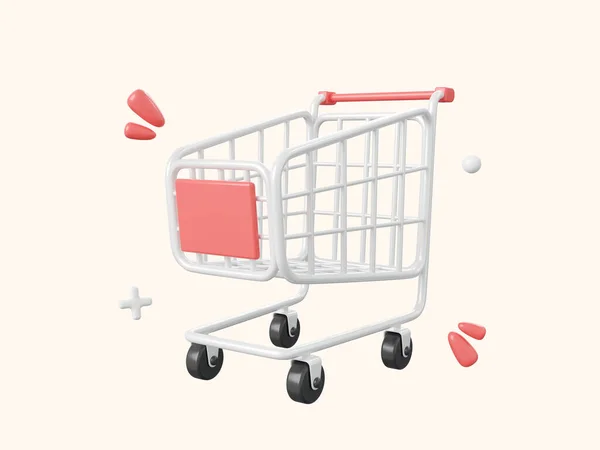 Shopping Cart Cartoon Icon Isolated White Background Illustration — Stock Photo, Image