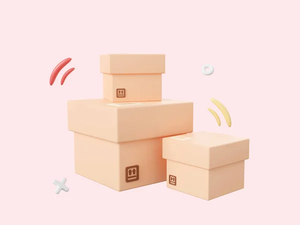 Parcel box, 3d cartoon icon isolated on pink background, 3d illustration.