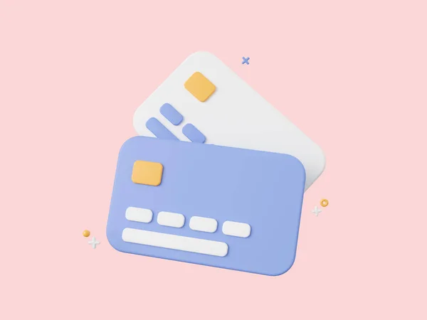 3d cartoon design illustration of Credit cards on pink background, Payments by credit card.