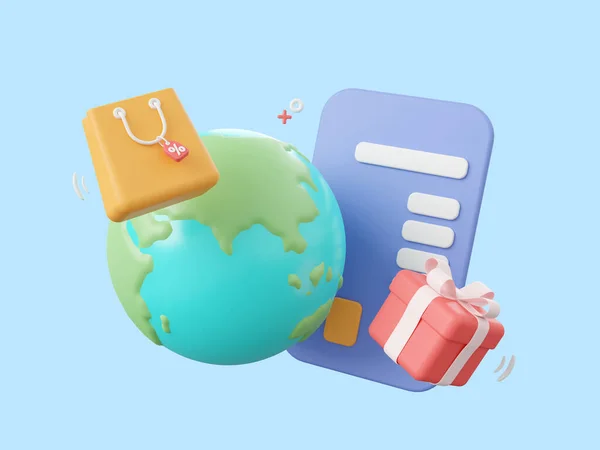 Мультфильм Дизайн Иллюстрация Глобальных Покупок Оплаты Кредитной Картой Всему Миру — стоковое фото